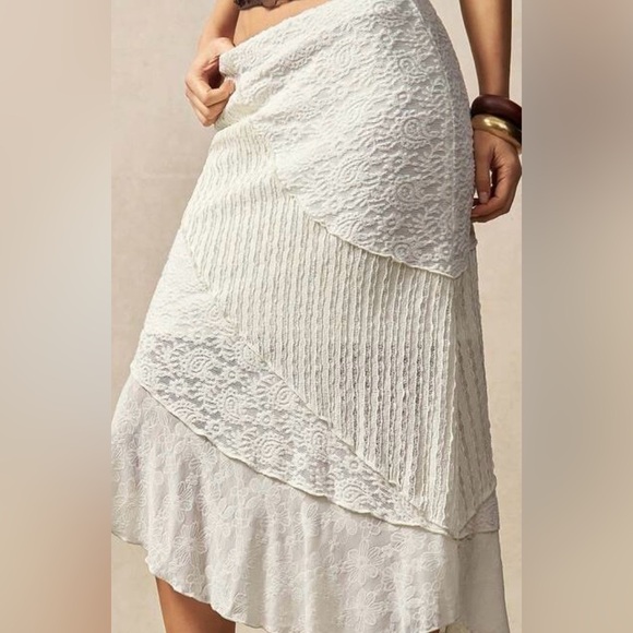 Boho Me Dresses & Skirts - Asymmetrical Ivory Lace Midi Skirt